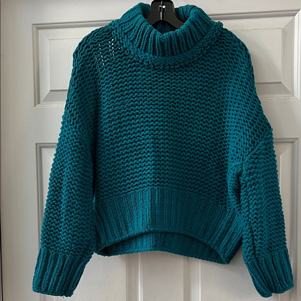 Free People Teal Cowl Neck Sweater